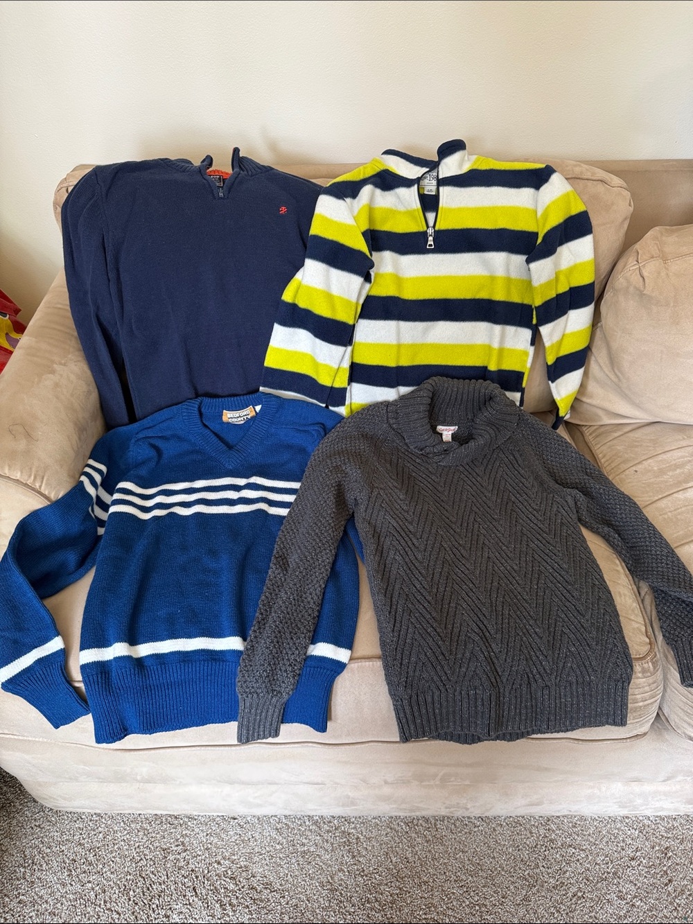 EUC - Lot of 4 Boy’s Preppy Navy, Blue, Gray & Striped Sweaters